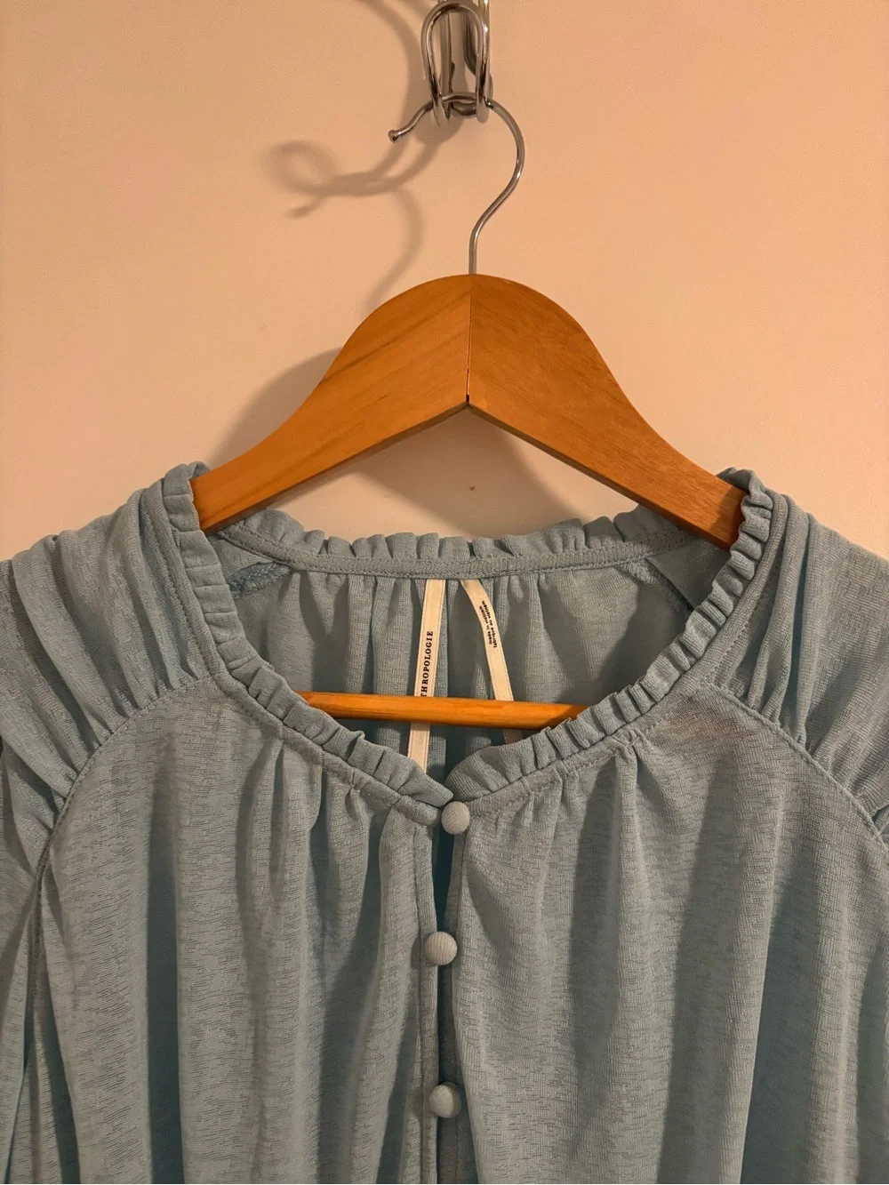 ANTHROPOLOGIE Long-Sleeve Femme Ruched Cropped Top Blue Mesh Small